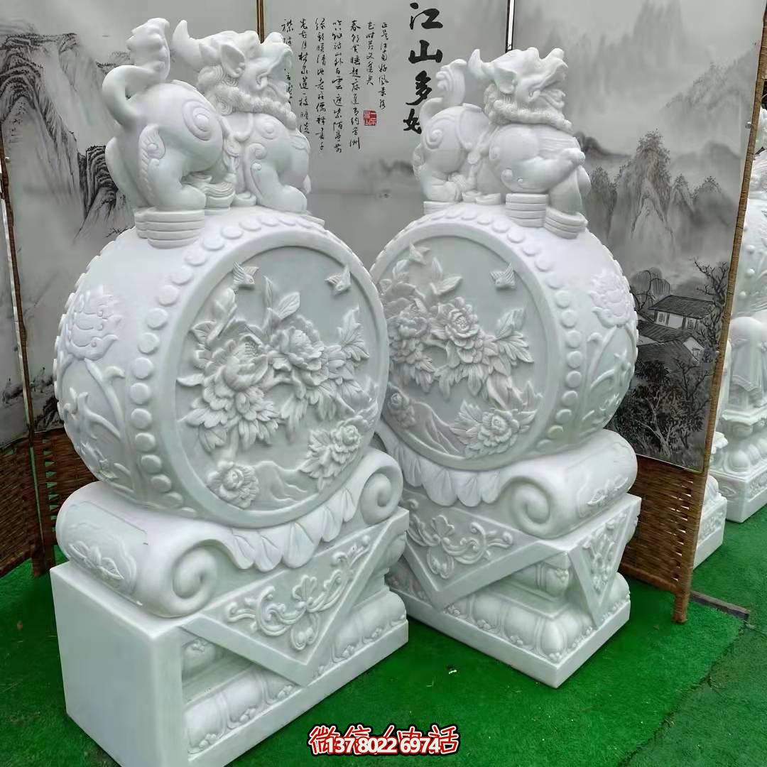 天然優(yōu)質漢白玉浮雕麒麟抱鼓石,裝點你的庭院門口 天然優(yōu)質漢白玉浮雕麒麟抱鼓石,裝點你的庭院門口